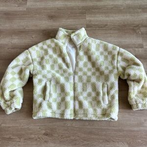 a new day Lime Green and Cream Checkered Sherpa Jacket